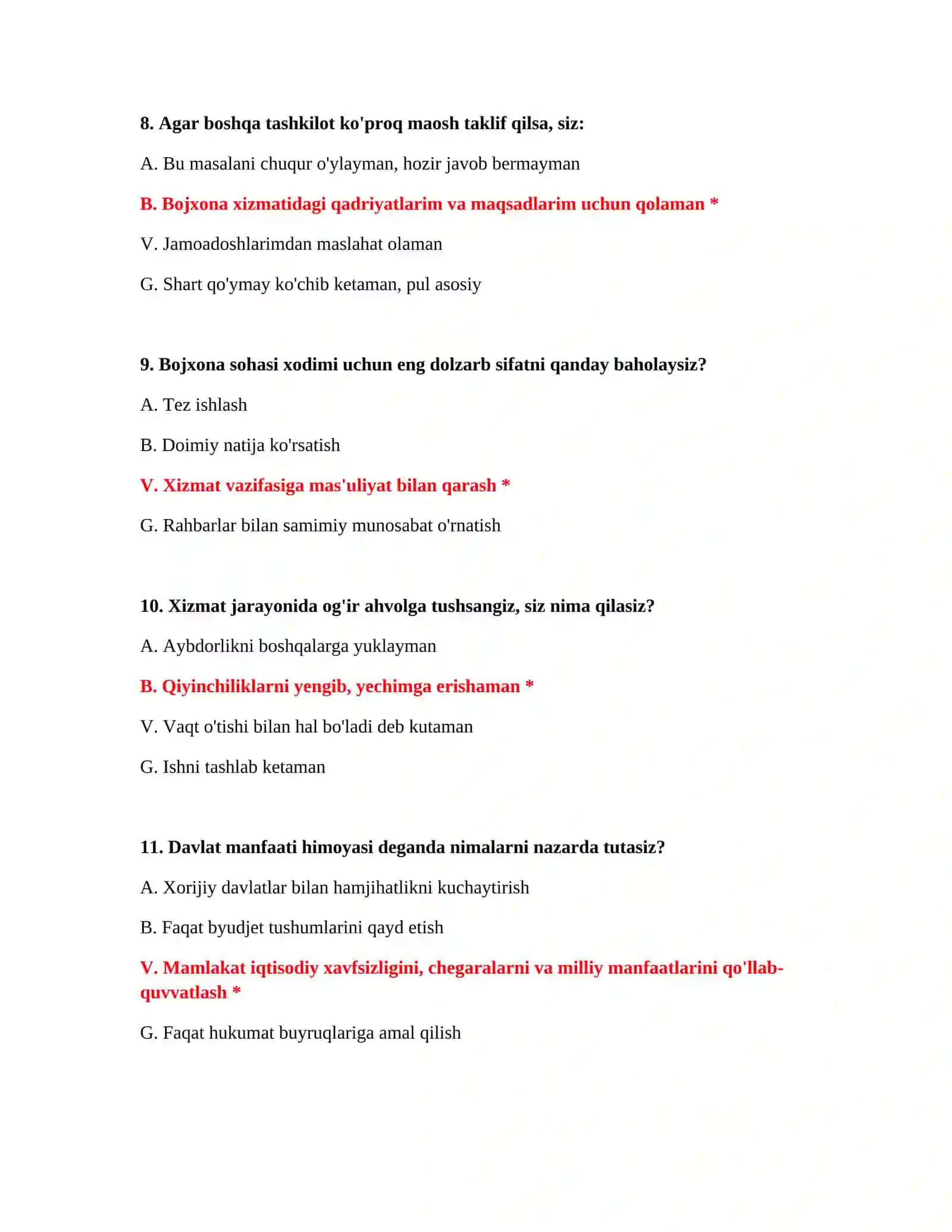 Bojxona nomzodlari uchun test savol javoblari 4