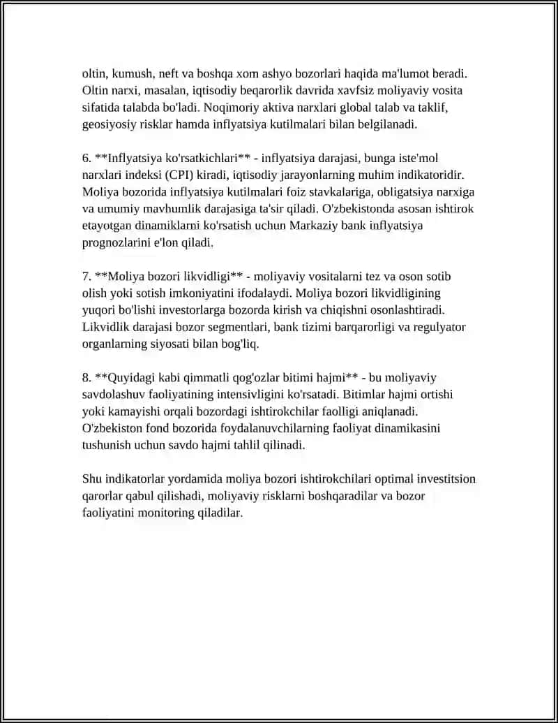 Moliya Bozori Indikatorlari Baholash 4