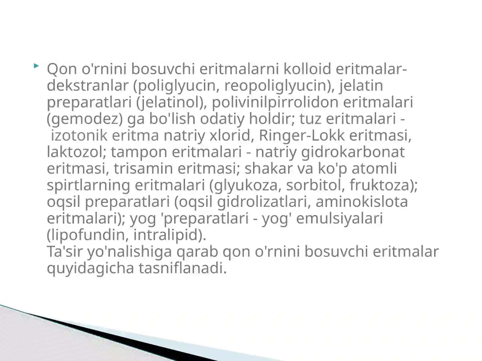 QON O’RNINI BOSUVCHI SUYUQLIKLAR VA ULARNING TASNIPI 4