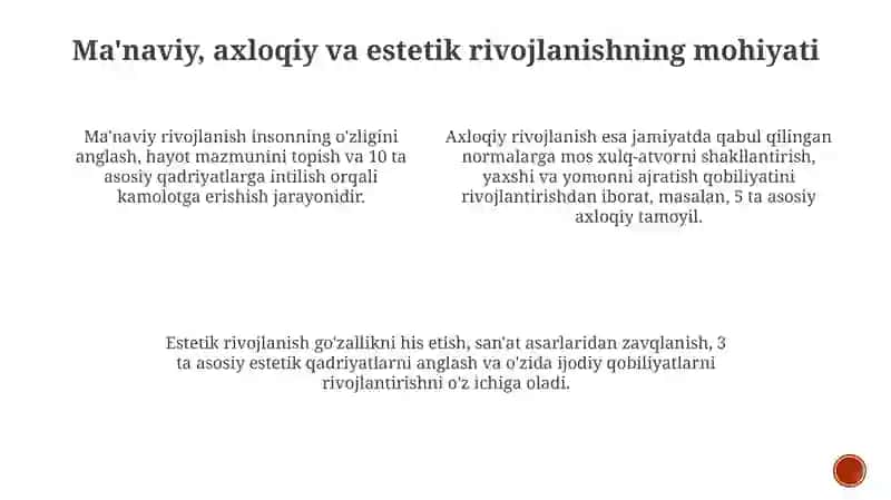 Vijdon, Ma'naviy-ahloqiy-estetik kamoloti 4