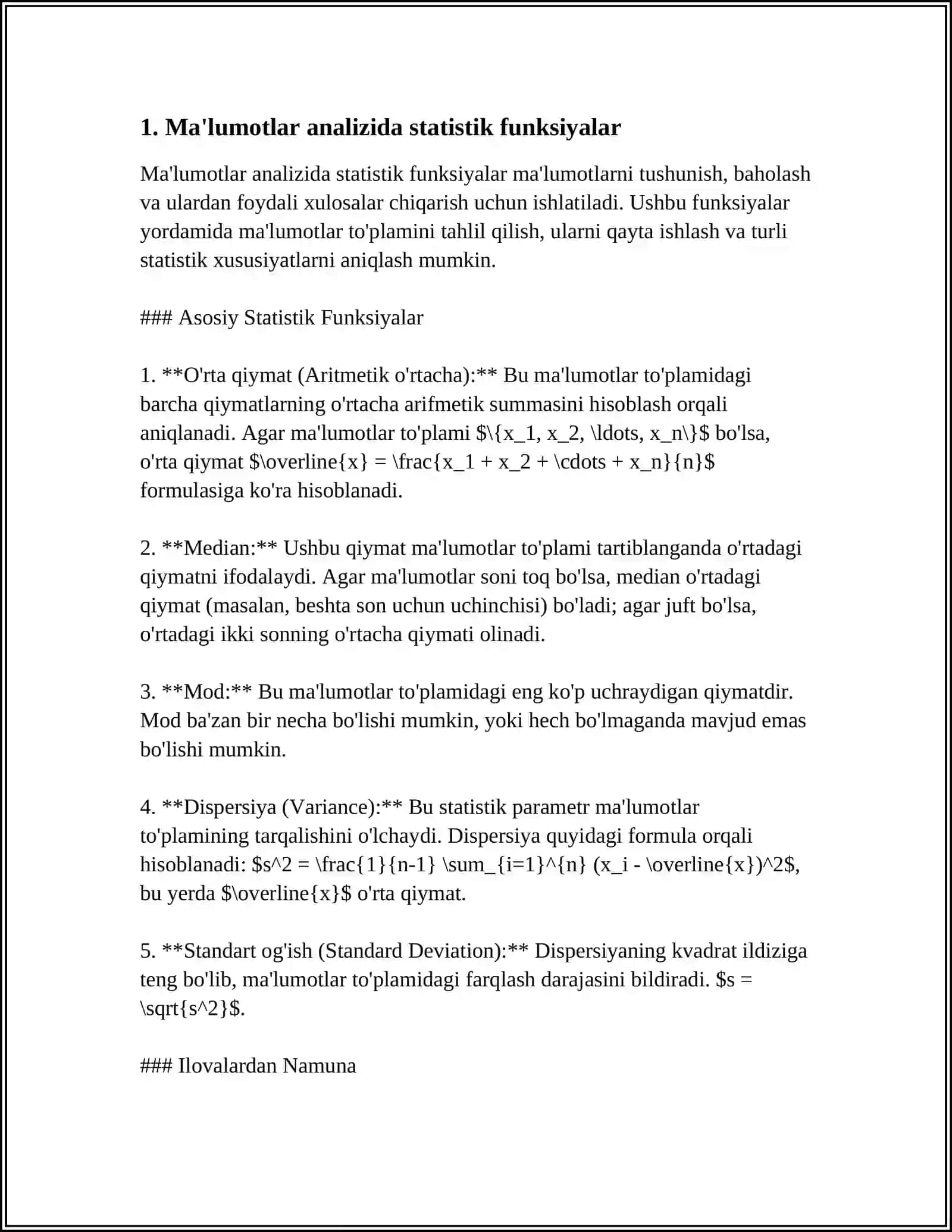 MICROSOFT OFFICE EXCELDA STATISTIK FUNKSIYALAR 4