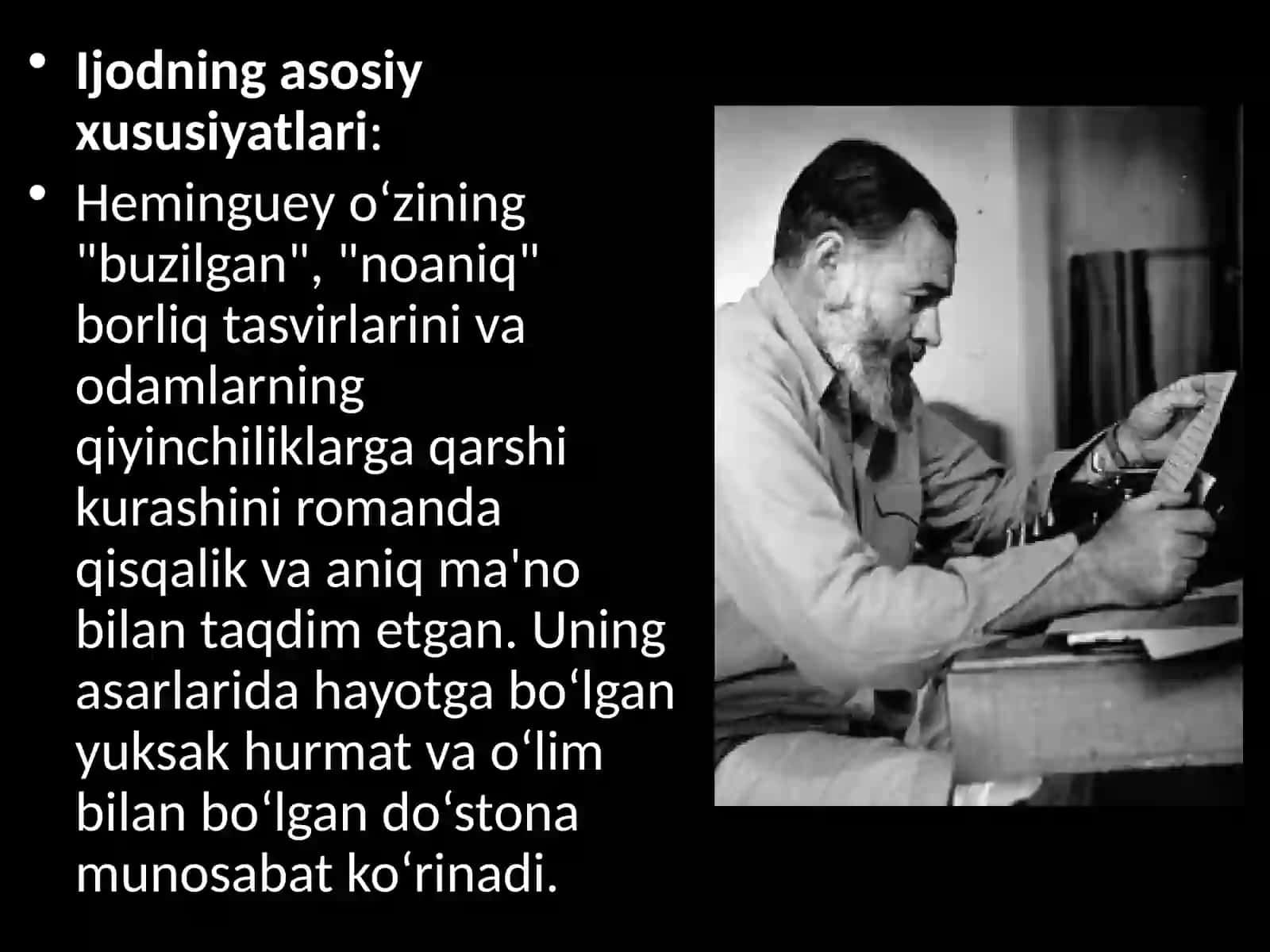 Ernest Heminguey ijodida inson va borliq muammosi talqini 4