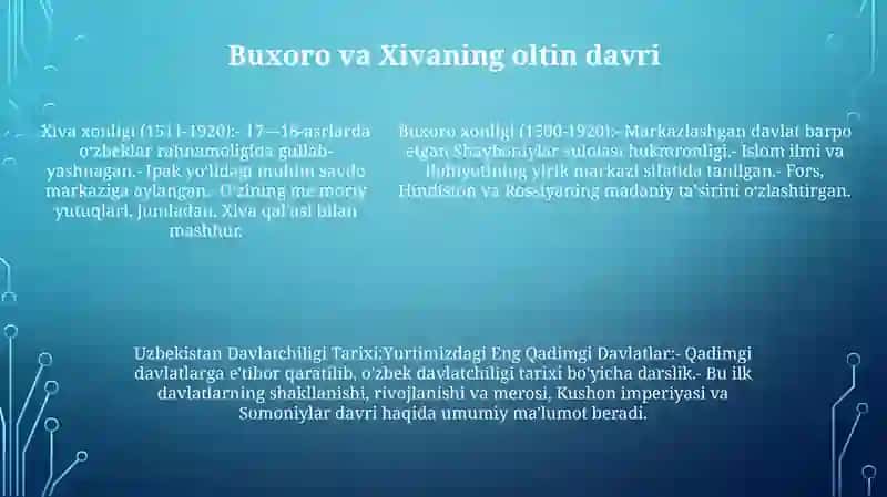 Õzbekiston Davlatchiligi Tarixi:Yurtimizdagi Eng Qadimgi Davlatlar 4