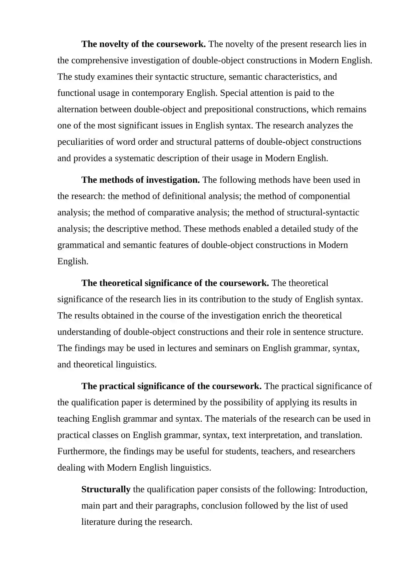 Syntactic Features of Double-Object Constructions in English 4