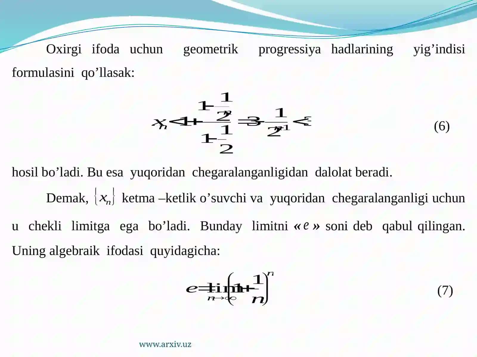 Ikkinchi ajoyib limit va e soni 4