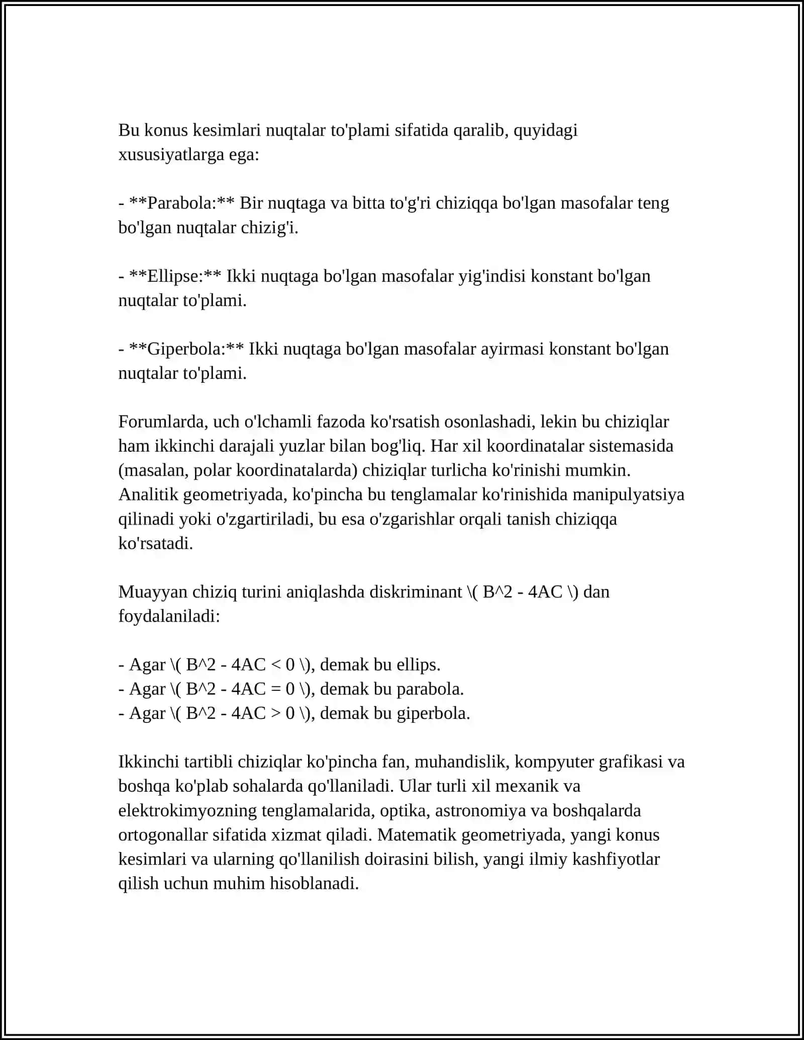 Ikkinchi tartibli chiziqlar tushunchasi 4