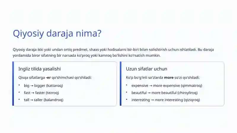 Sifatning Qiyosiy va Orttirma Darajalari 4