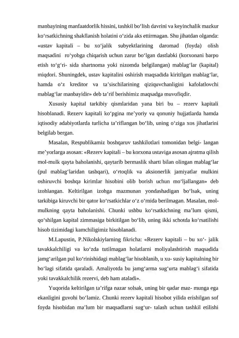 Xususiy kapital va uning o’zgarishi hisobi 4