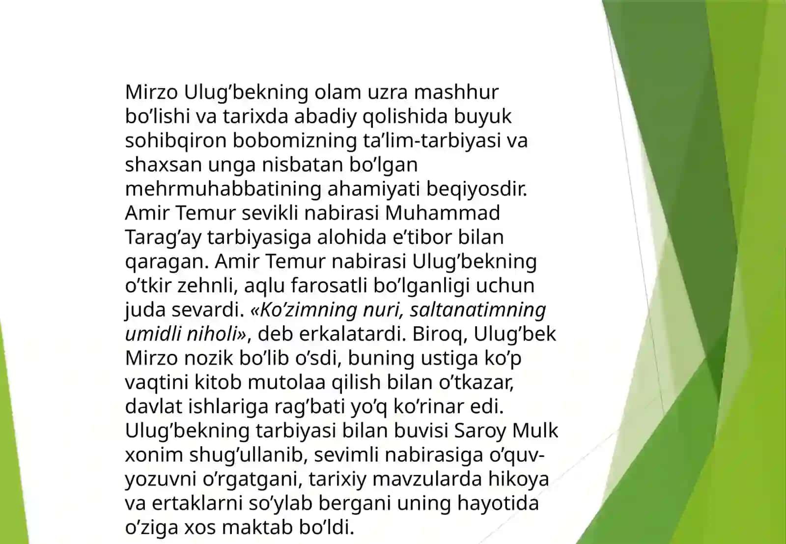 Mirzo Uluģbekning pedagogik g’oyalari  ma'rifatparvarlik faoliyati 4