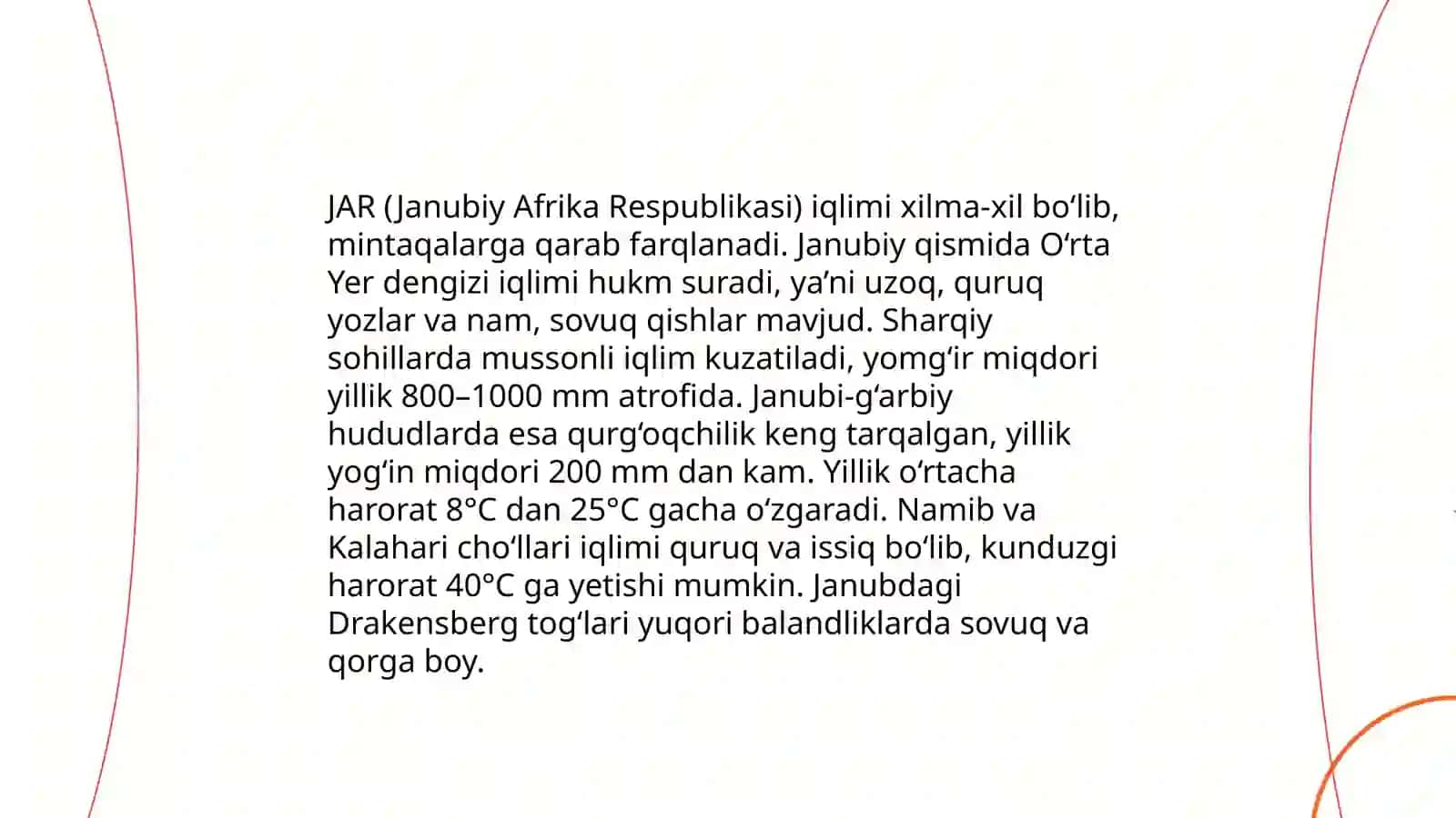 Janubiy Afrika Respublikasi geografik o‘rni, tabiiy sharoiti va tabiiy resurslari 4