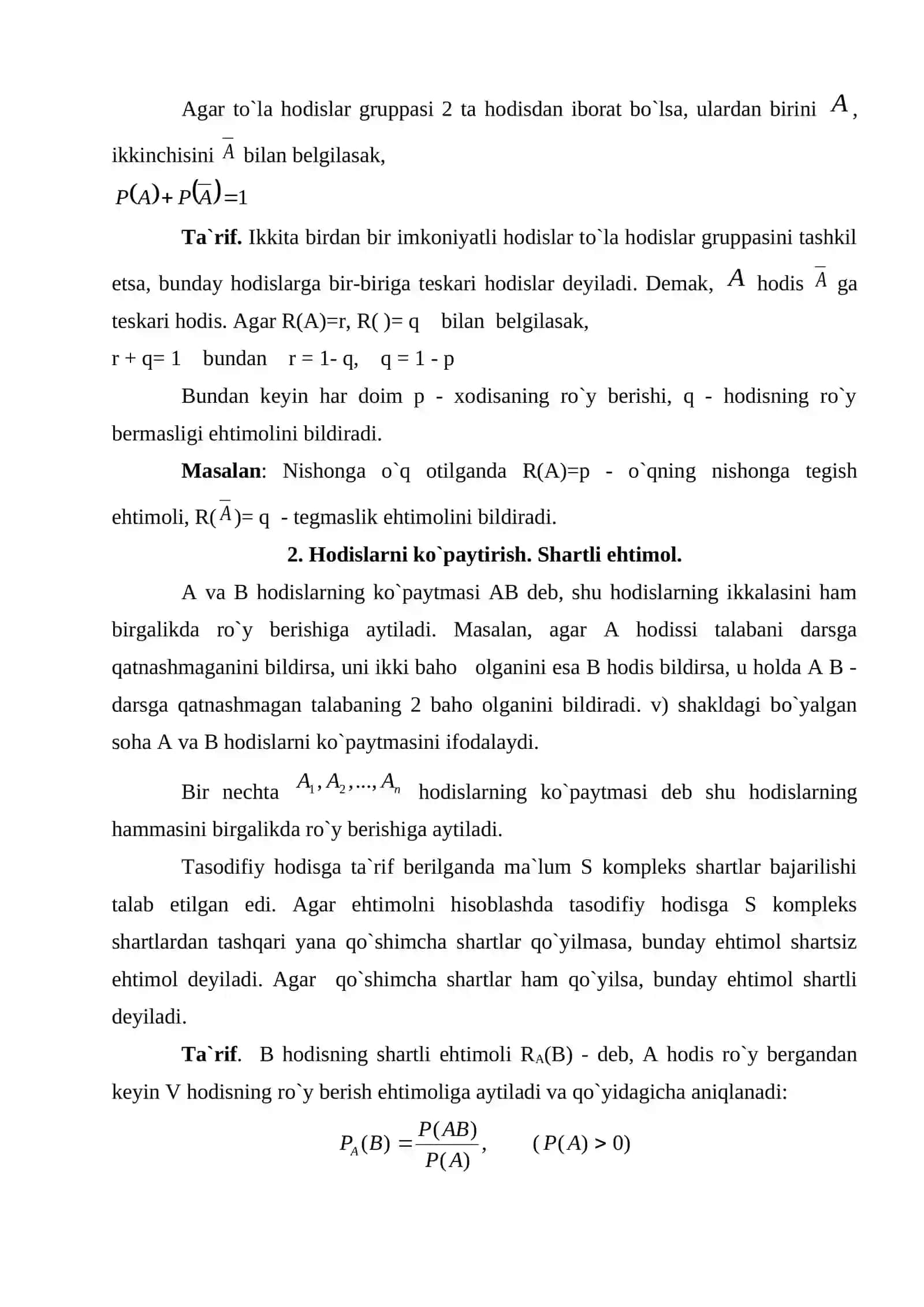 Ehtimollarni qo`shish va ko`paytirish teoremalari 4