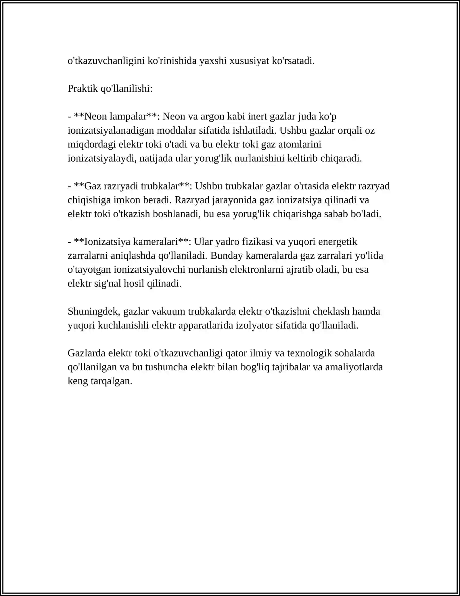 GAZLARDA ELEKTR TOKI. GAZ RAZRIYADI 4