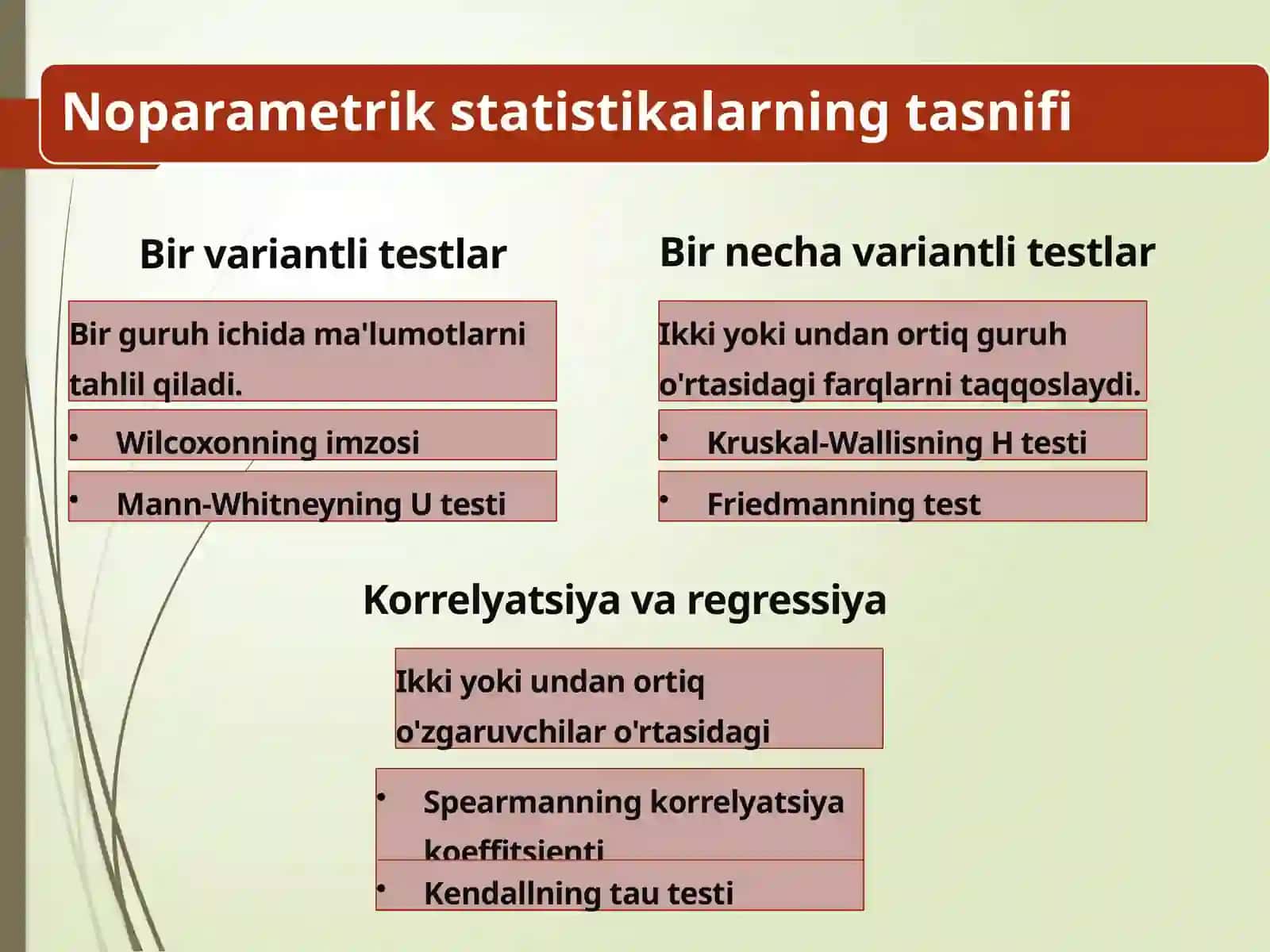 Oʻzaro boğliq tanlanmalarni statistik jihatdan tadqiq etish. 4