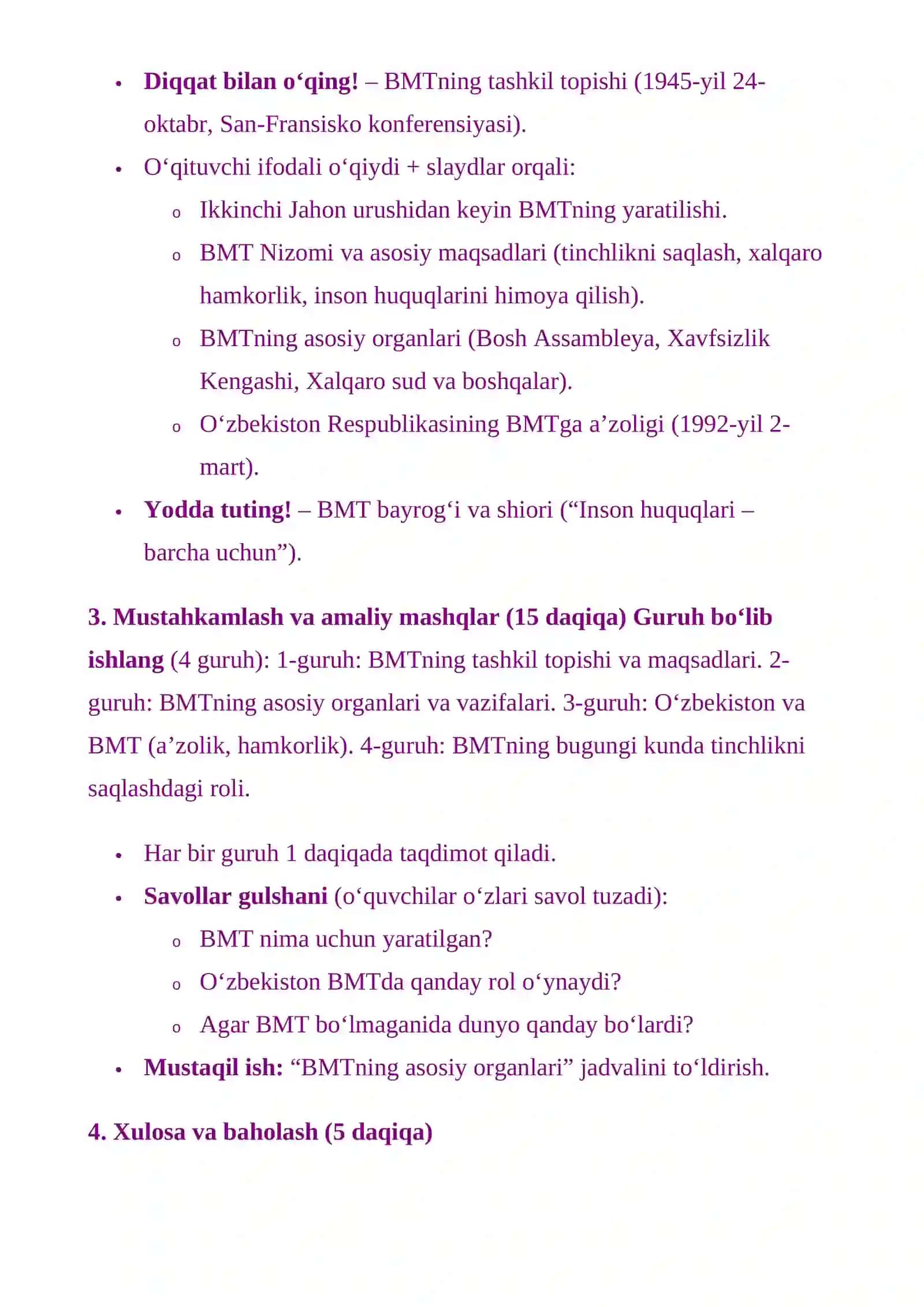 Birlashgan Millatlar Tashkiloti (BMT) 4