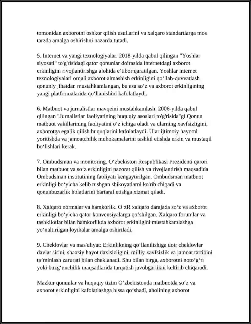 MATBUOTDA SÕZ VA AXBOROT ERKINLIGI 4