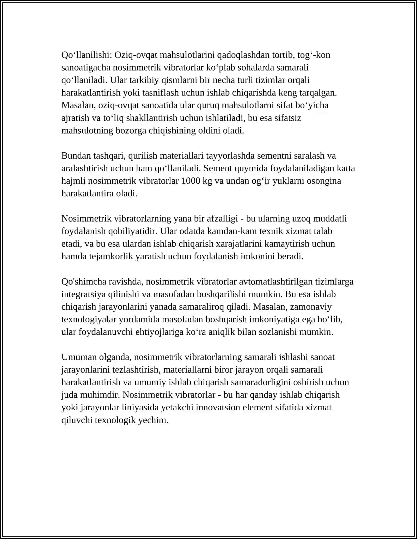 NOSIMMETRIK VIBRATORNING MAYDONI 4