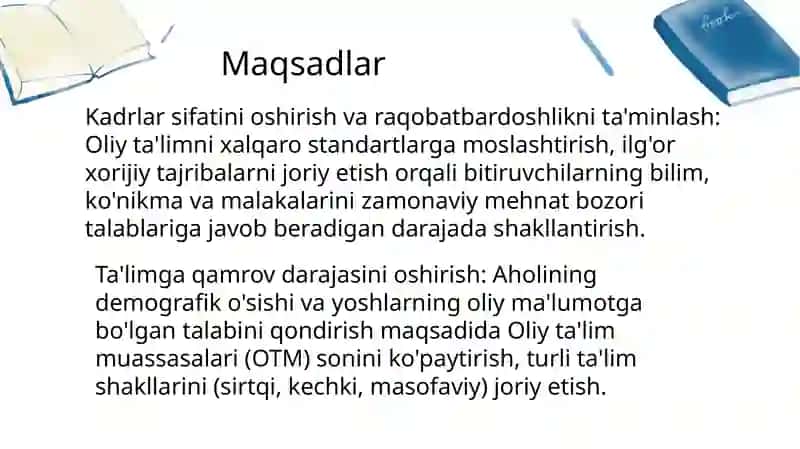 Yangi O‘zbekistonda Oliy Ta'lim va Ilm-fan sohasidagi islohotlar 4