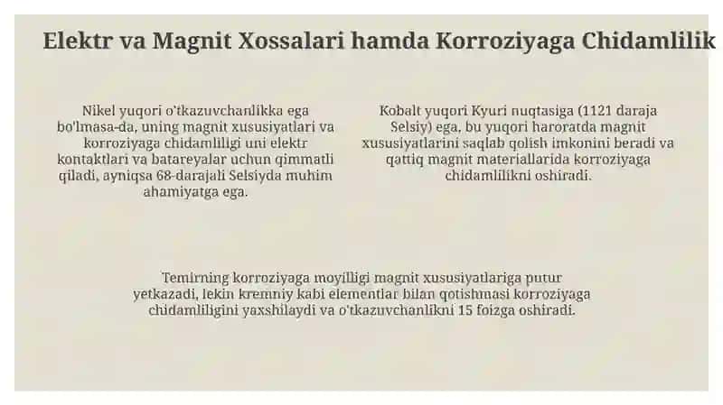 Nikel, Kobalt va Temirning Xususiyatlari 4