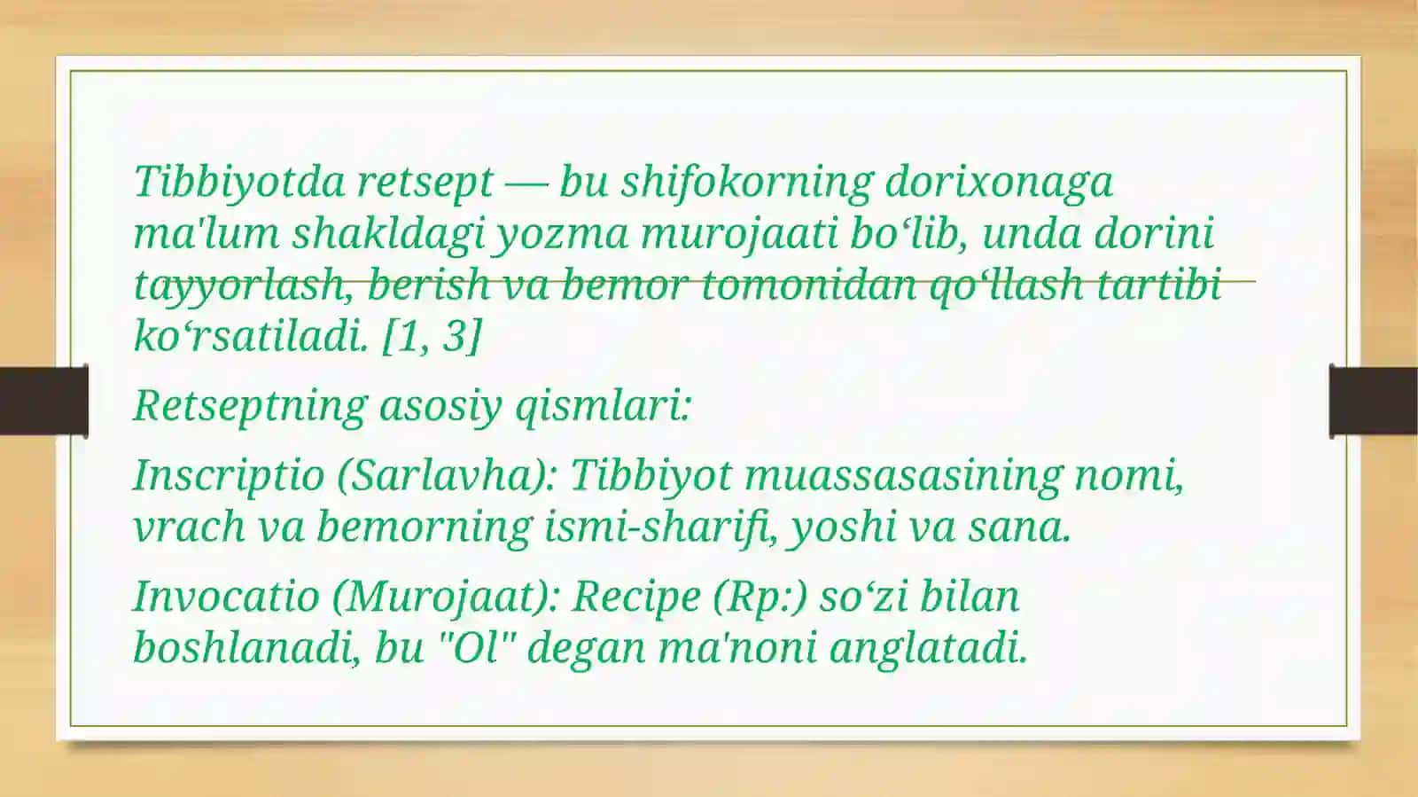 Standard retseptura formulirovkalarikoʻmakchilar bilan 4