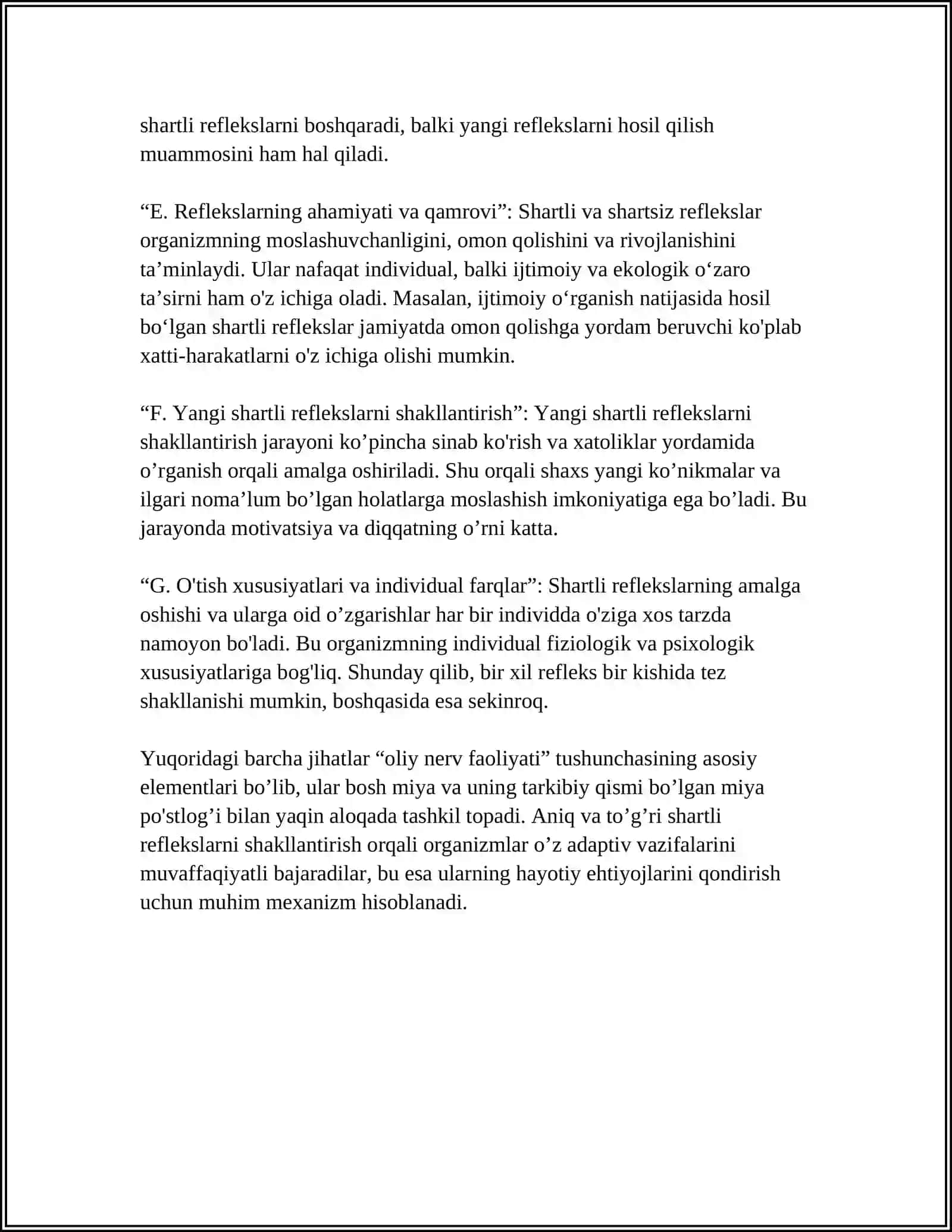 OLIY NERV FAOLIYATI:SHARTLI SHARTSIZ REFLEKSLAR 4