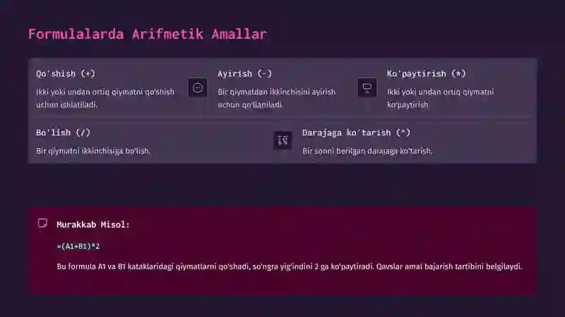Formula va Funksiyalar: Elektron Jadvallarni O'zlashtirish 4