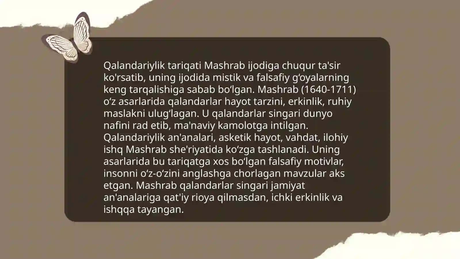 Mashrab ijodida qalandarlik g‘oyalari 4
