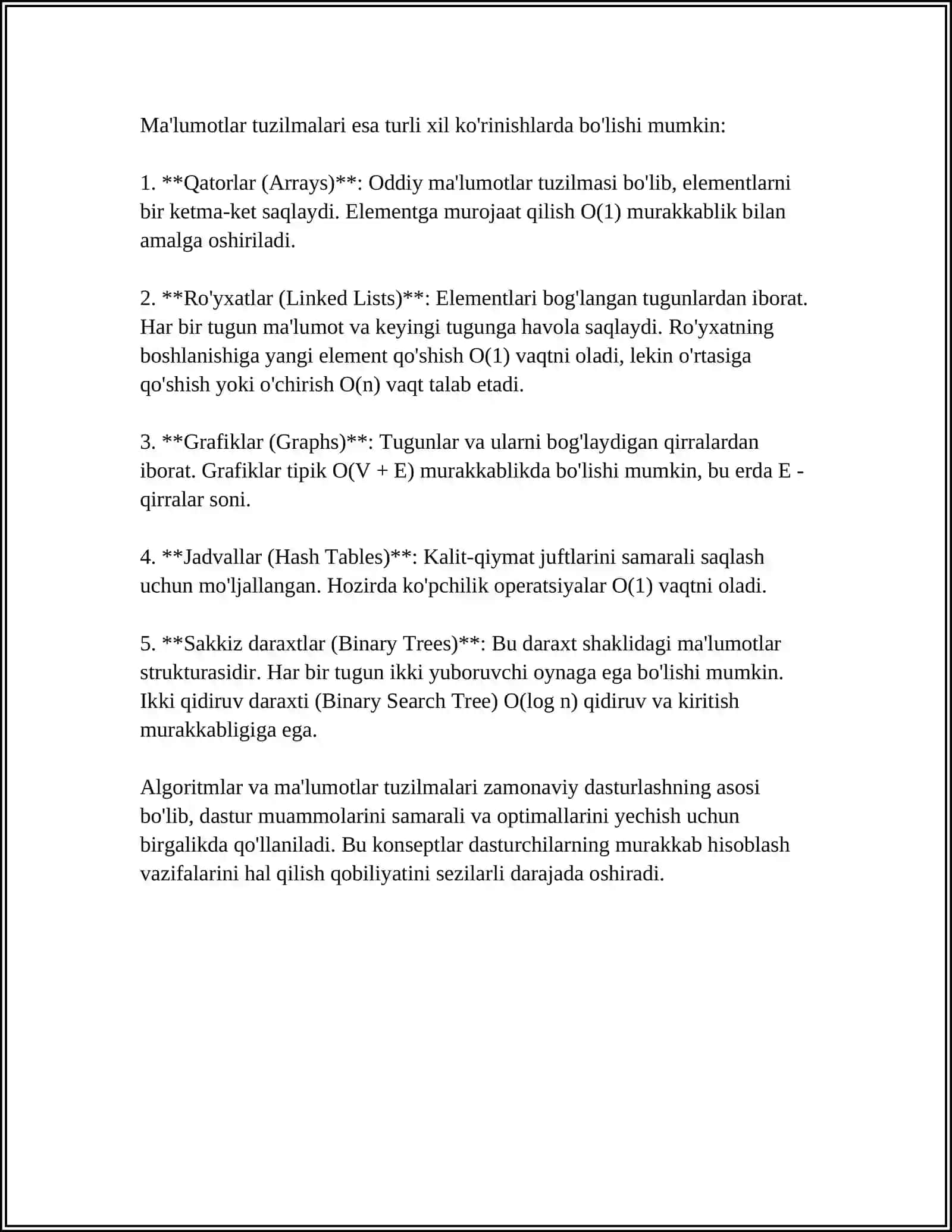 Algoritmlar va ma'lumotlar tuzilmalari 4