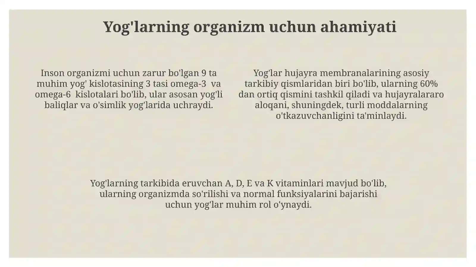 Yog'lar va yog'larning ozuqaviy qiymati 4