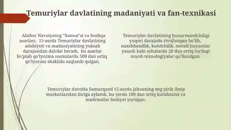 Temuriylar davlati: Asoslari va taraqqiyoti 4
