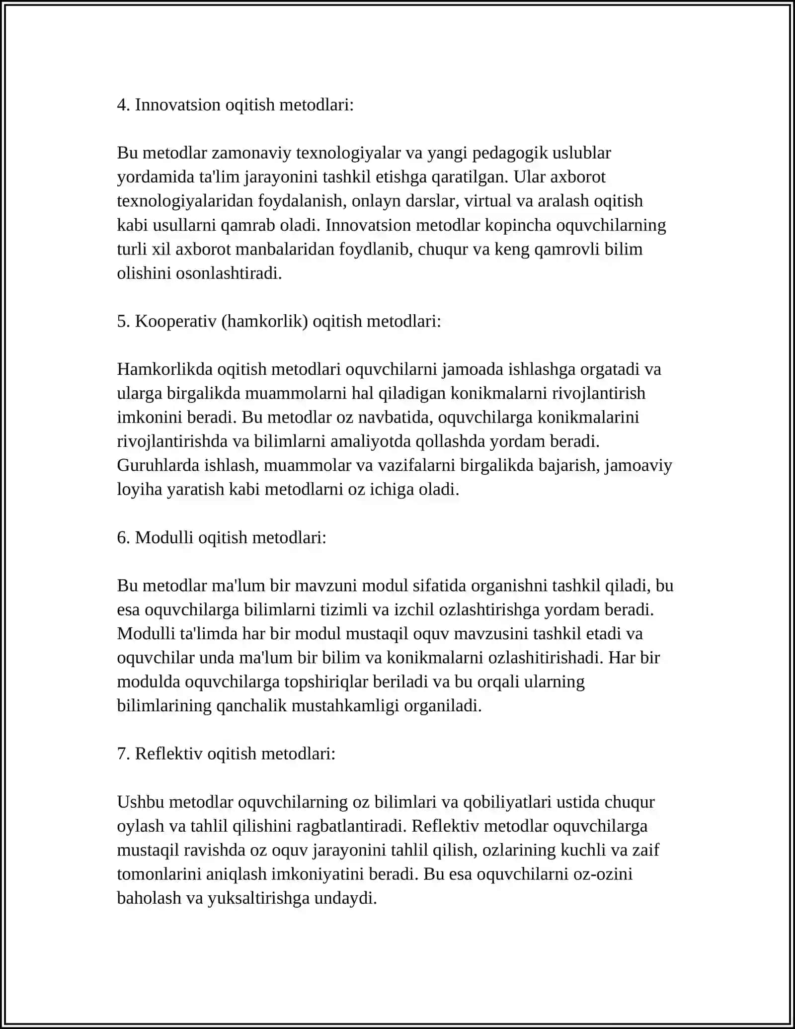 OʻQITISH METODLARINING TASNIFI 4