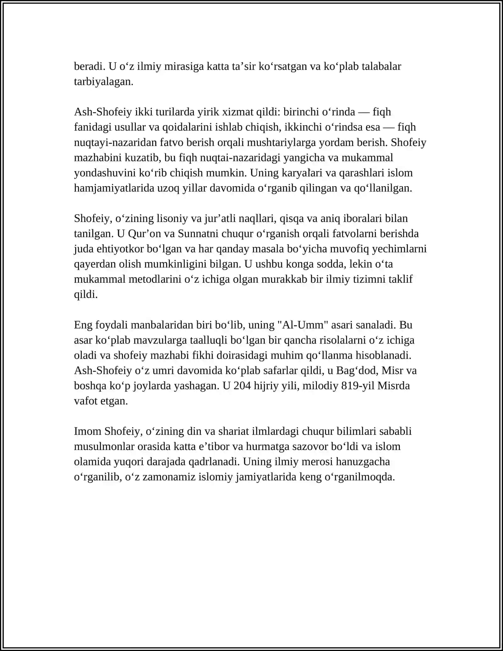 ISLOM FIQHIY MAZHABLARI:SHOFEIYLIK 4