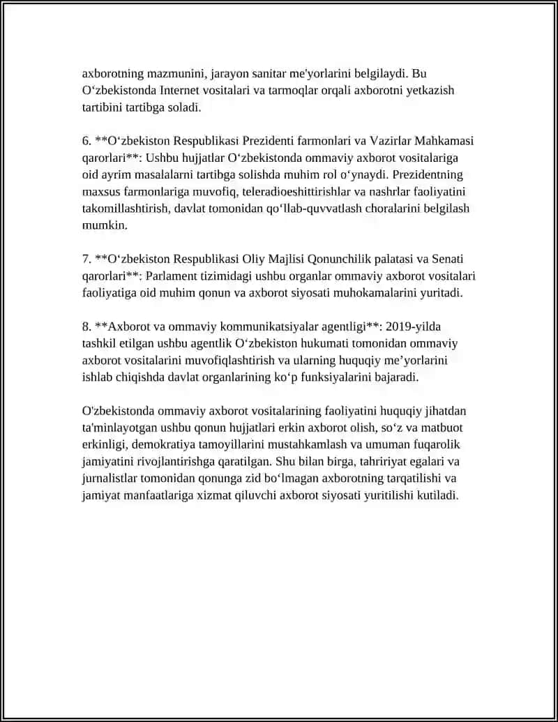 O'ZBEKISTON RESPUBLIKASIDA OMMAVIY AXBOROT VOSITALARINING FAOLIYATI 4