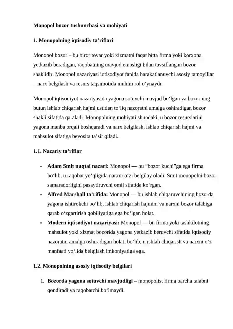 MONOPOL BOZORLAR VA ULARNING XUSUSIYATLARI 4