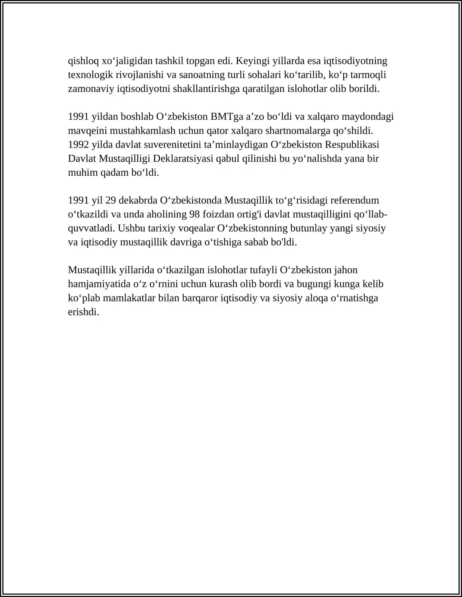 MUSTAQIL OʻZBEKISTON RESPUBLIKASINI TASHKIL TOPISHI 4