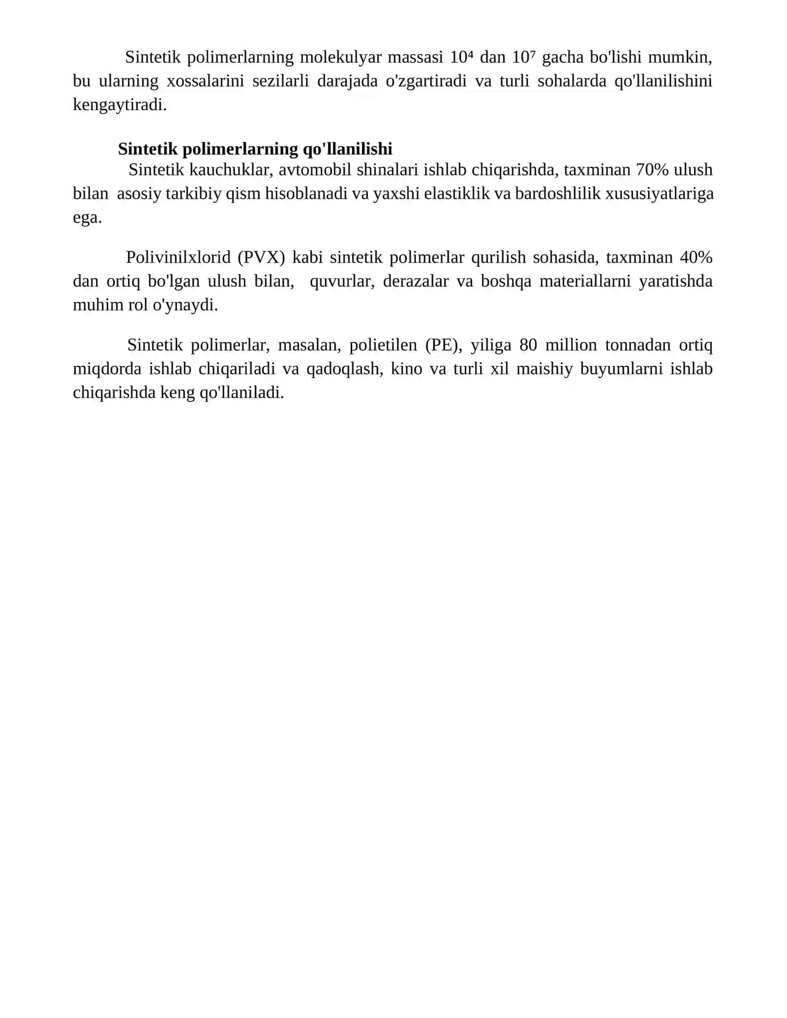 Tabiy va sintetik yuqori molekular birikmalar 4