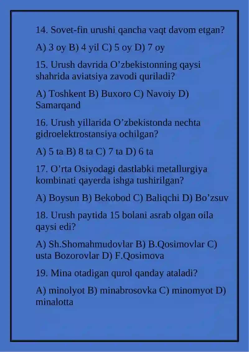 O'zbekiston tarixi fanidan tuzgan testi 4