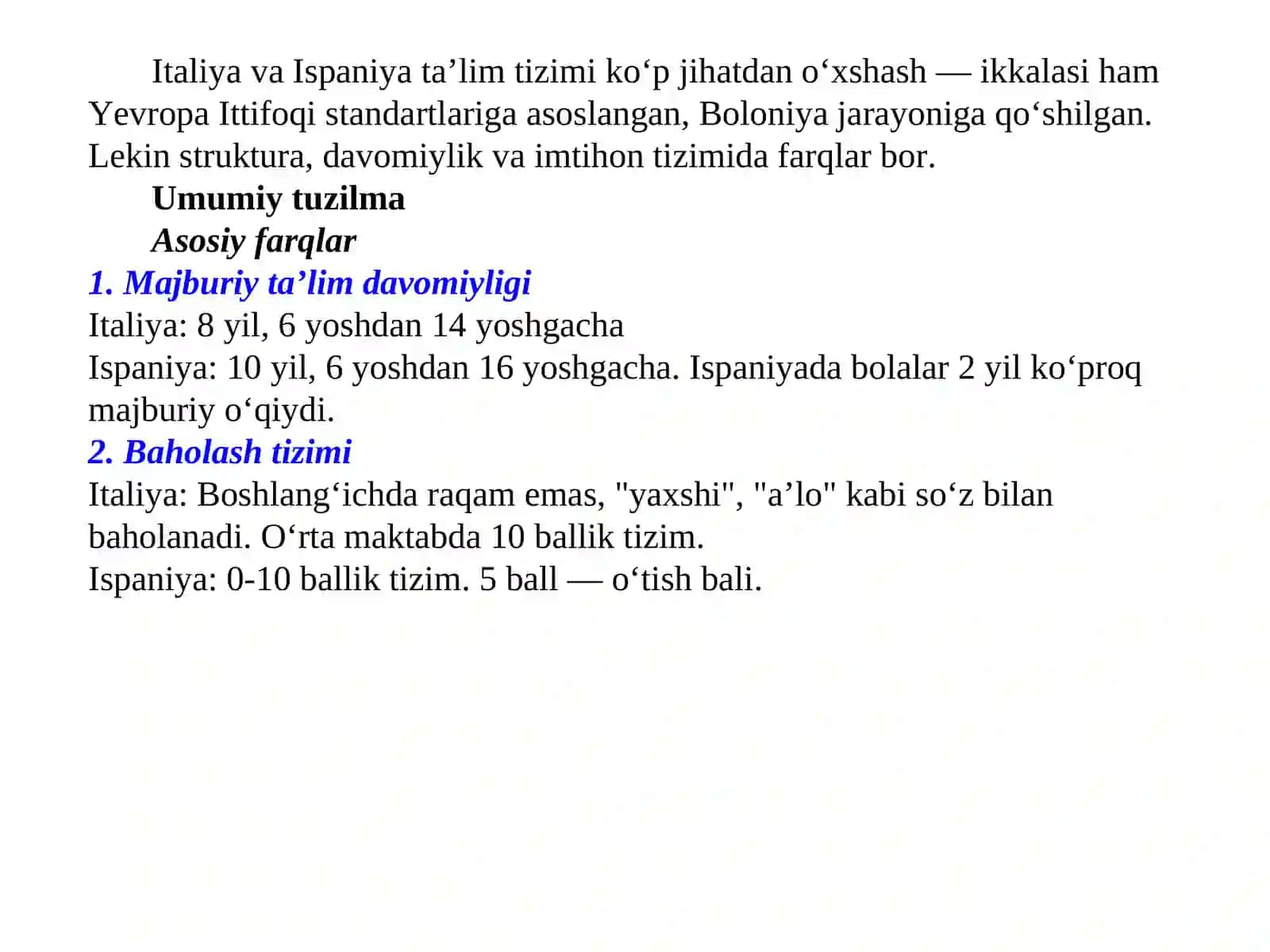 Italiya va Ispaniya taʼlim tizimining taqqoslamasi 4