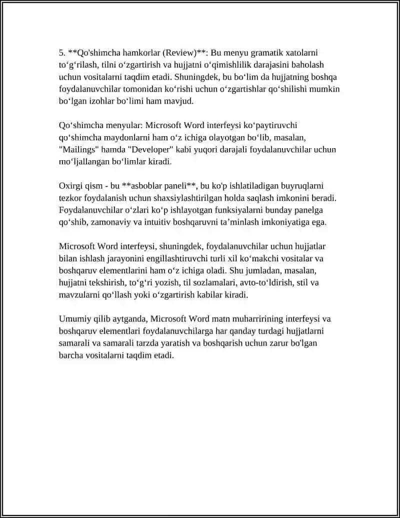 MICROSOFT WORD MATN MUHARRIRINING IMKONIYATLARI 4