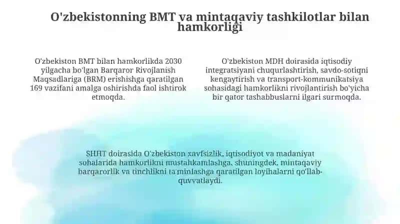 O'zbekistonning xalqaro tashkilotlar bilan hamkorligi 4