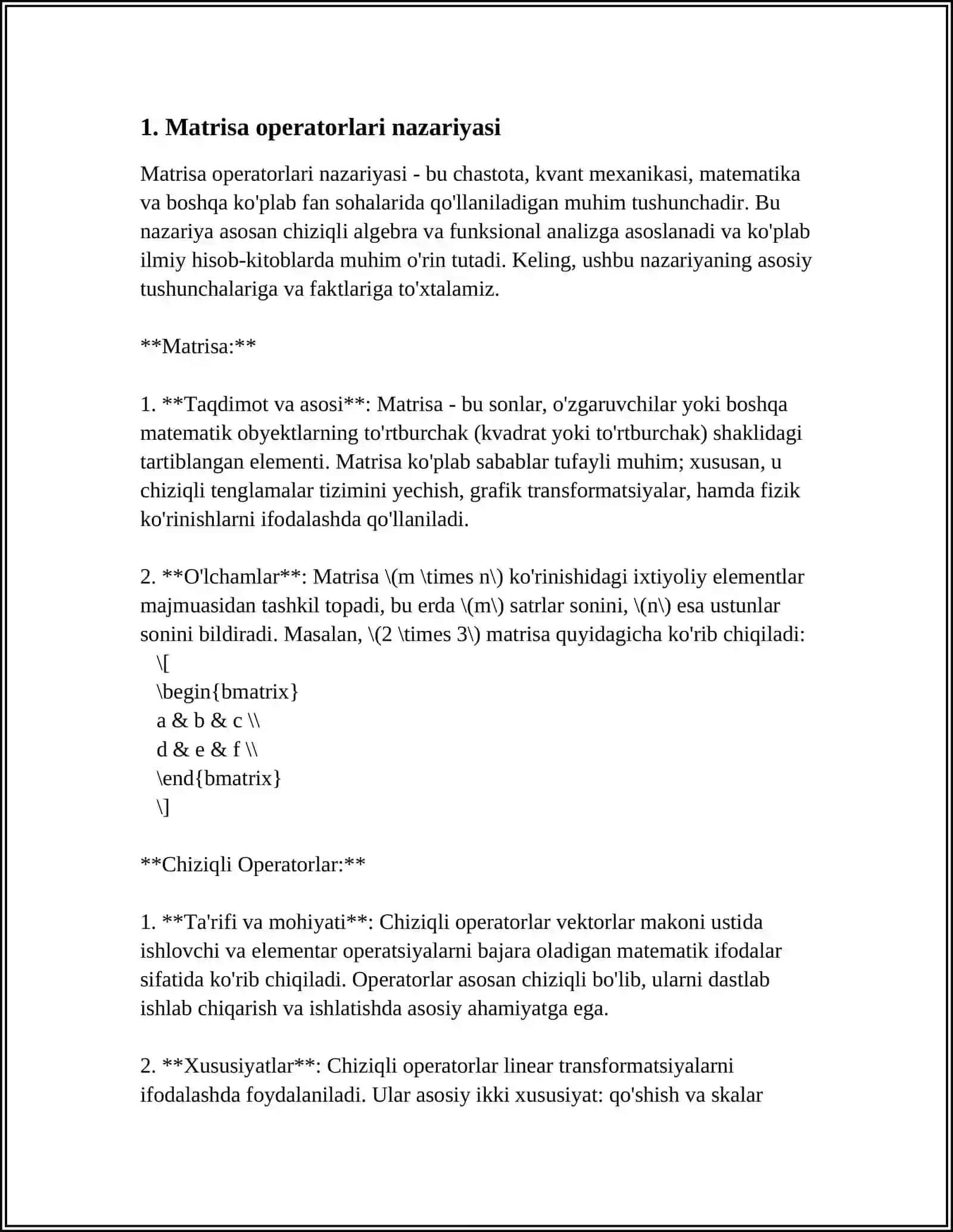 MATRITSA OPERATORLARI BAZASIDA MATEMATIK MODELLAR 4