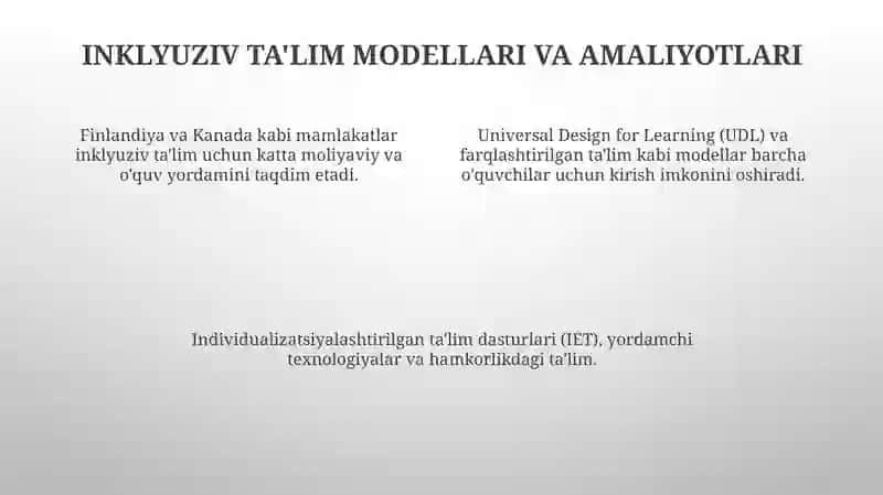 Inklyuziv taʼlimni xorijiy davlatlarda nazariy va amaliy jihatdan qoʻllab-quvvatlanishi 4