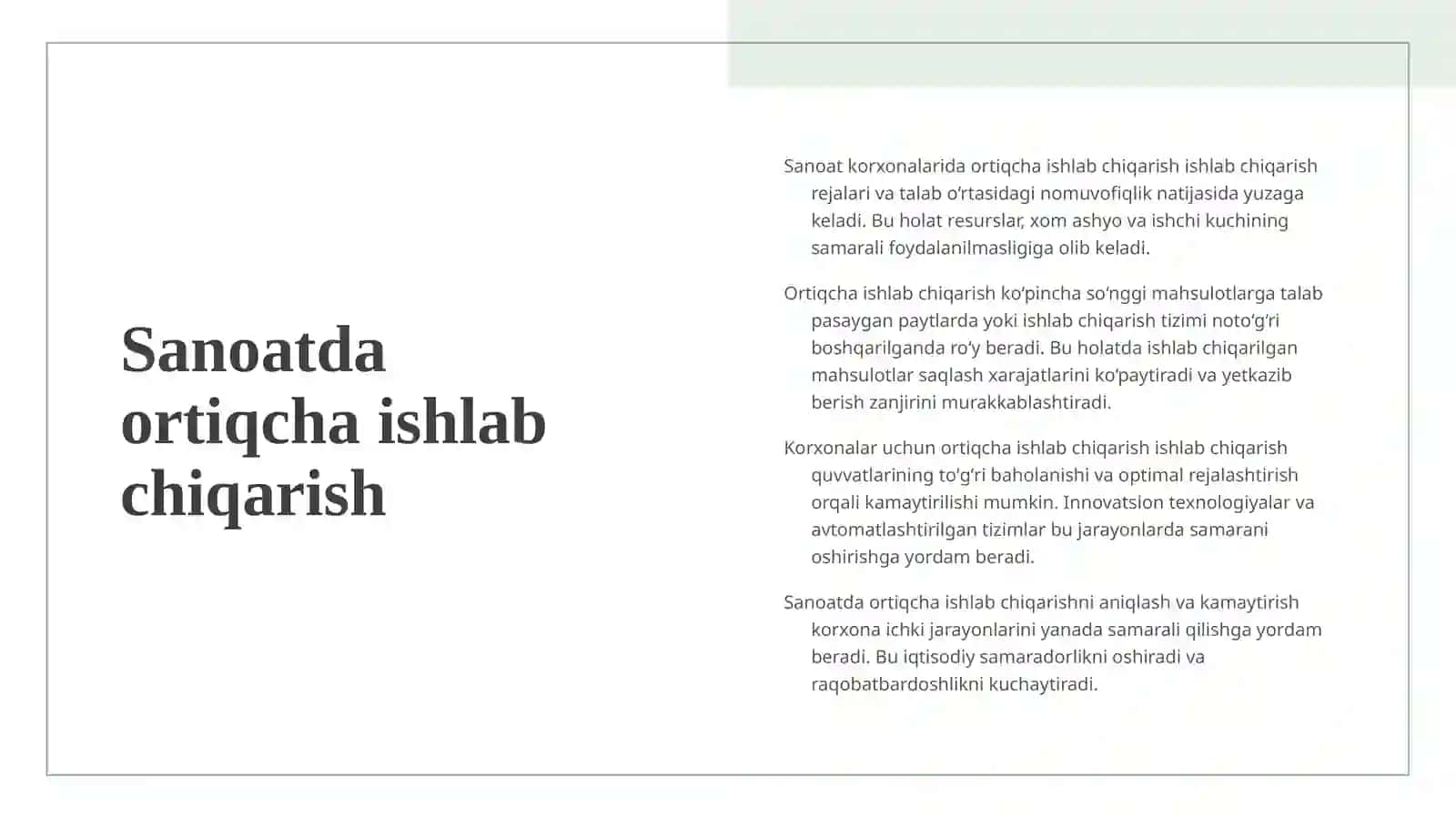 ORTIQCHA ISHLAB CHIQARISH QUVVATLARINING ANIQLANISHI 4