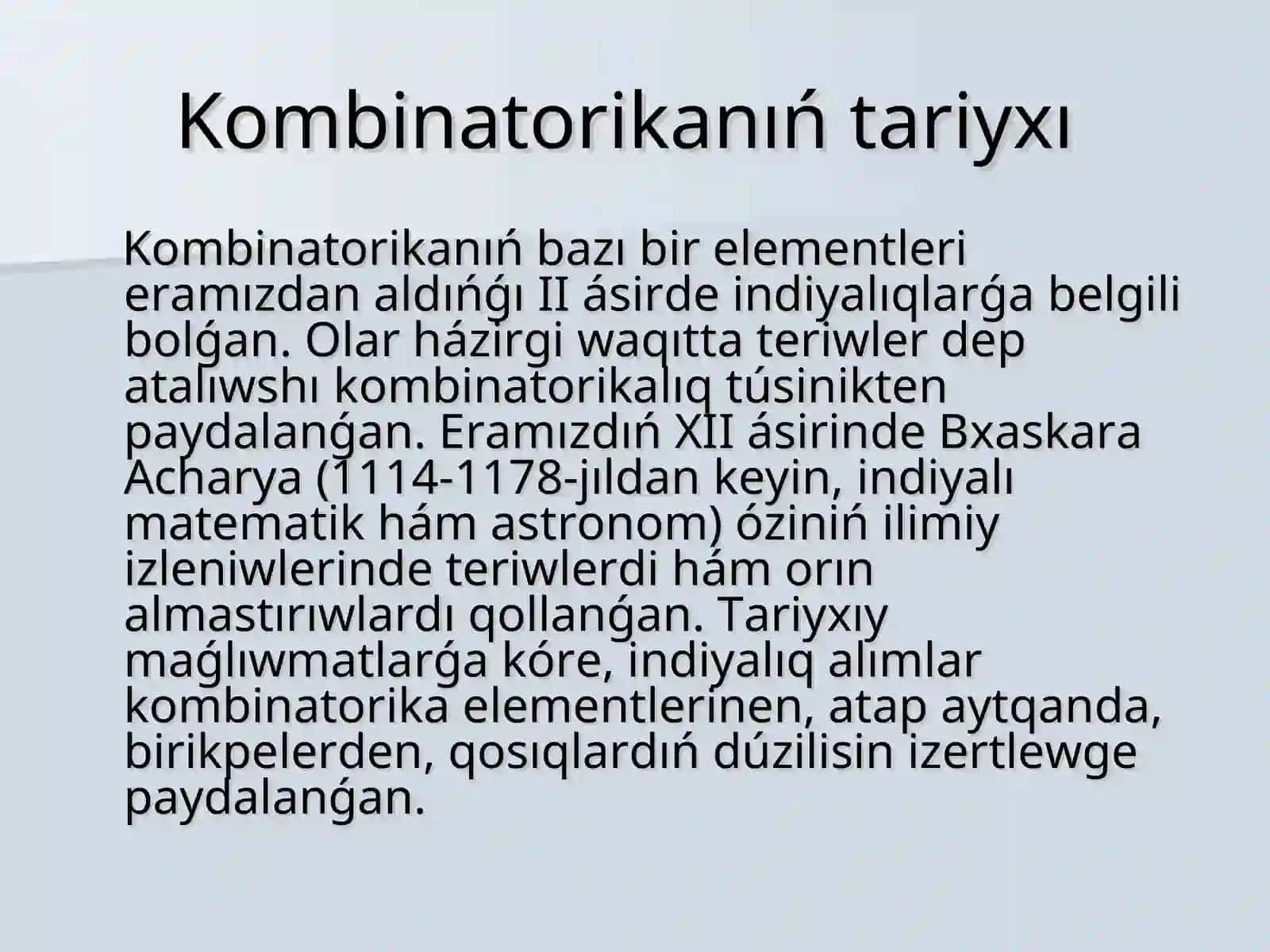 MATEMATIKA SABAQLARÍNDA KOMBINATORIKA MÁSELELERIN SHESHIW USÍLLARÍ 4