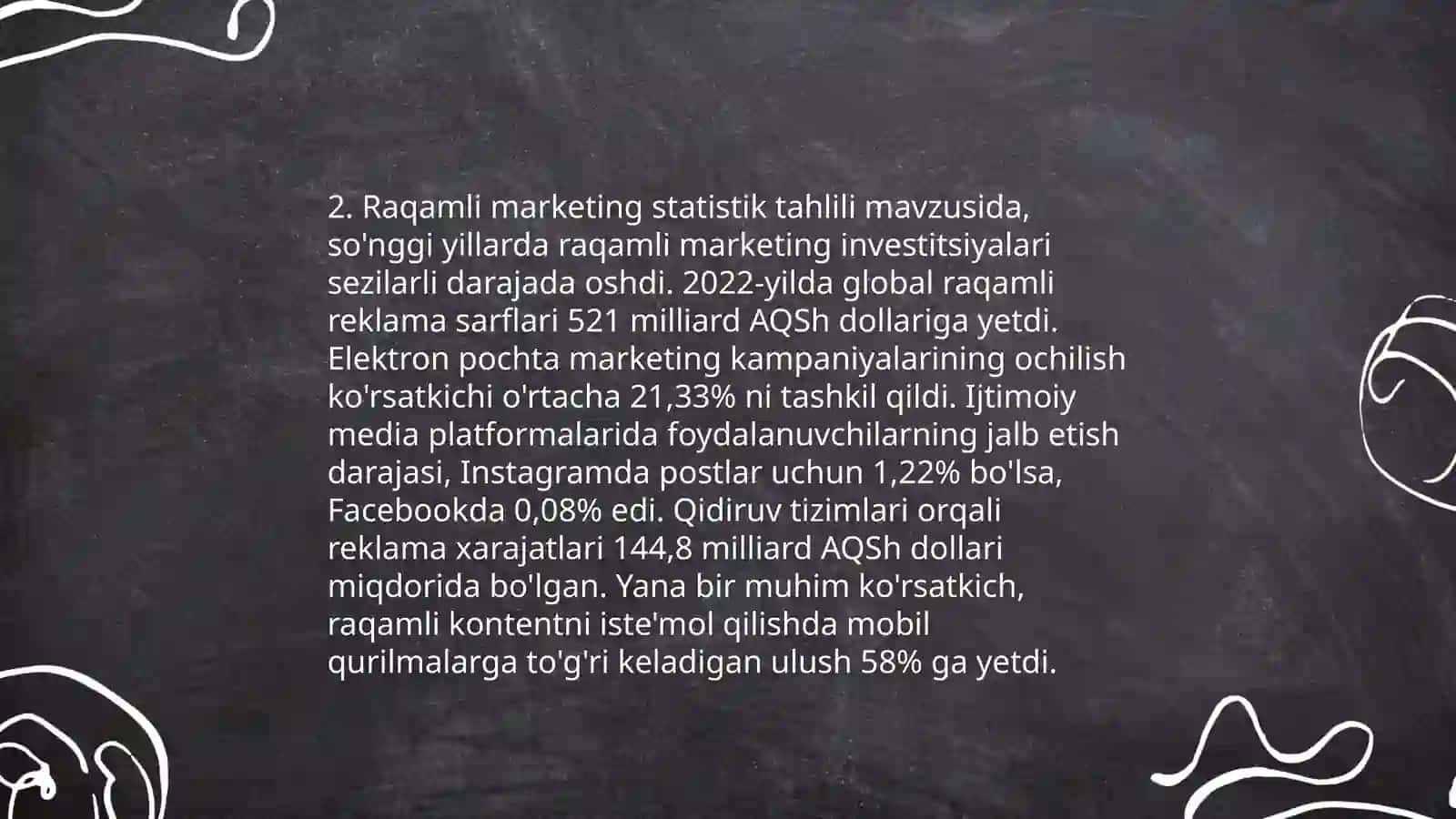 Marketing samaradorligini baholash statistikasi 4