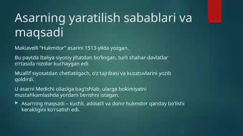 Nikolay Makiavellining "hukmdor"asari haqida mustaqil ish 4
