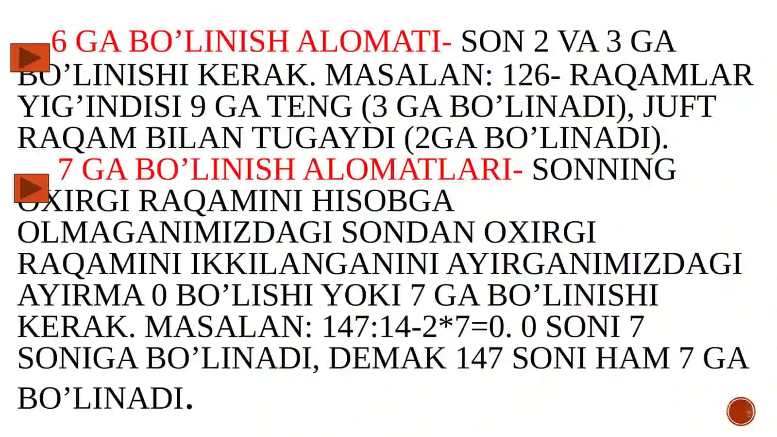 Bo’linish  alomatlari 4