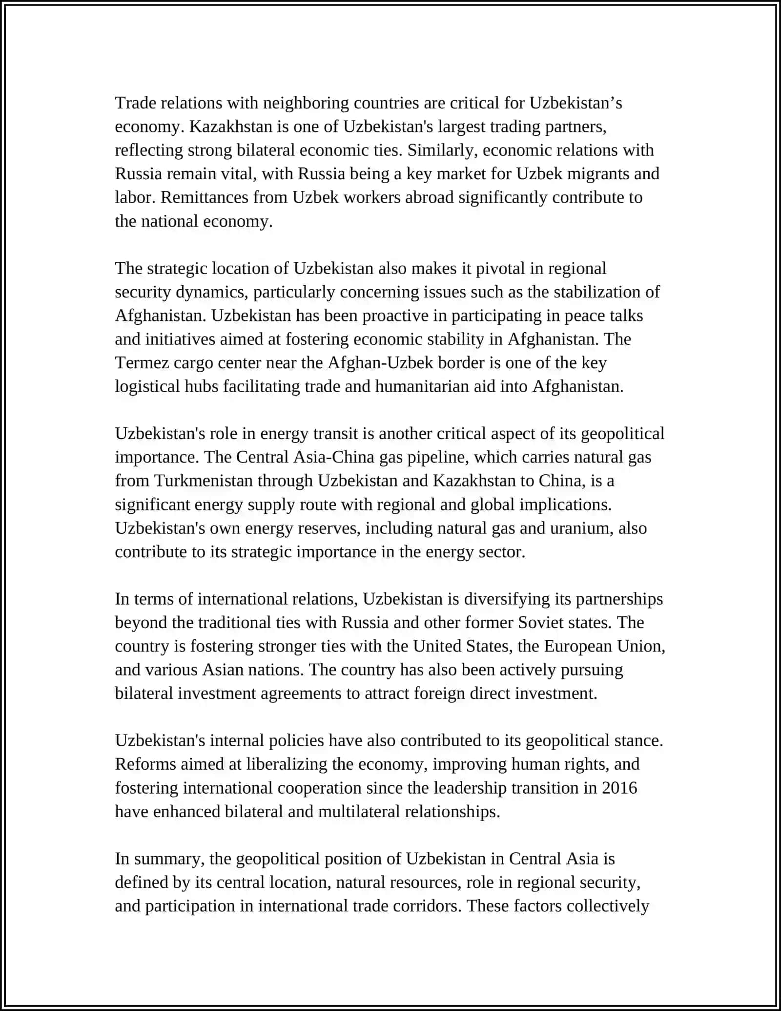 Mustaqil ish on "The Place of Uzbekistan in Central Asia" 4