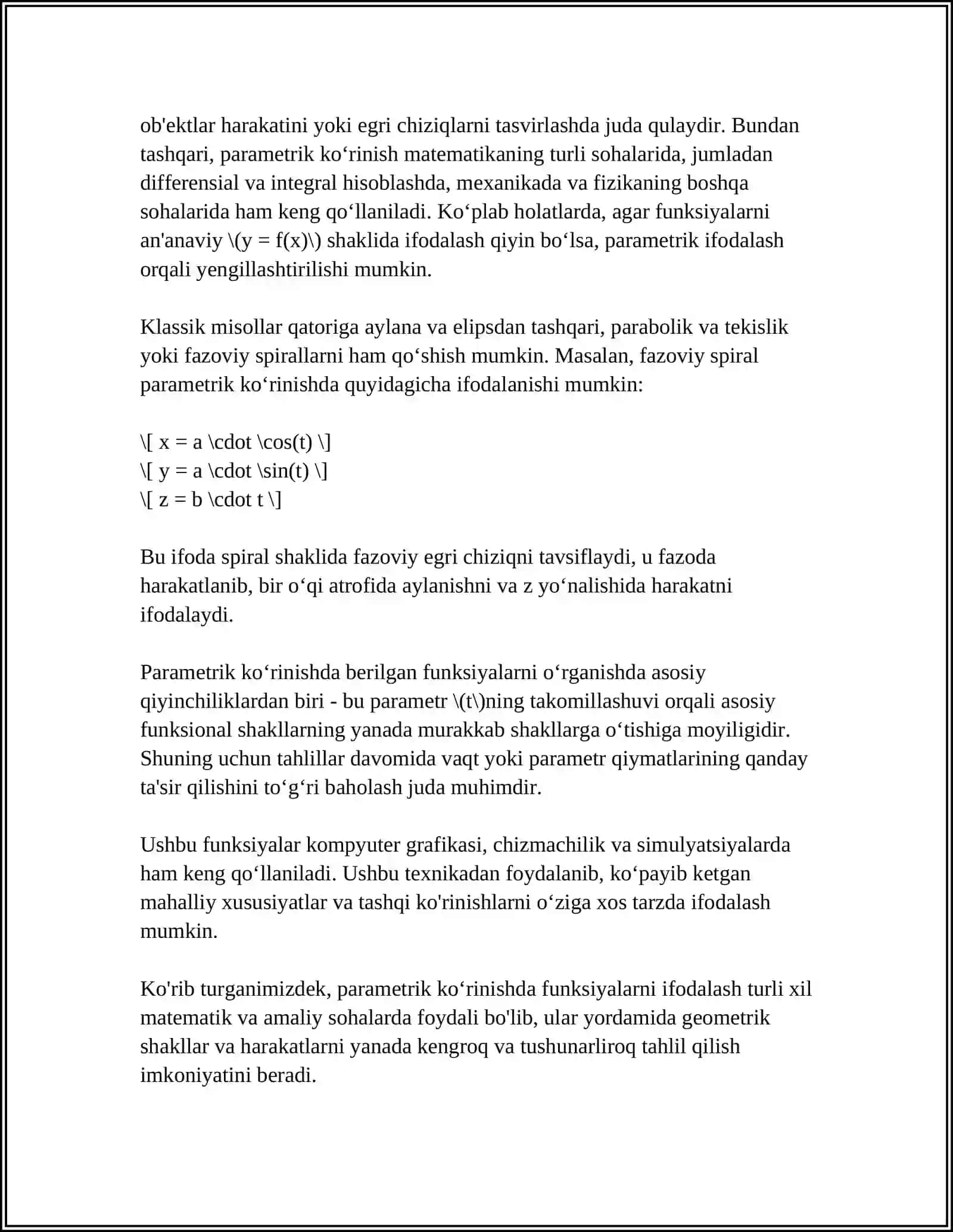 PARAMETRIK KÒRINISHDA BERILGAN FUNKSIYQ 4