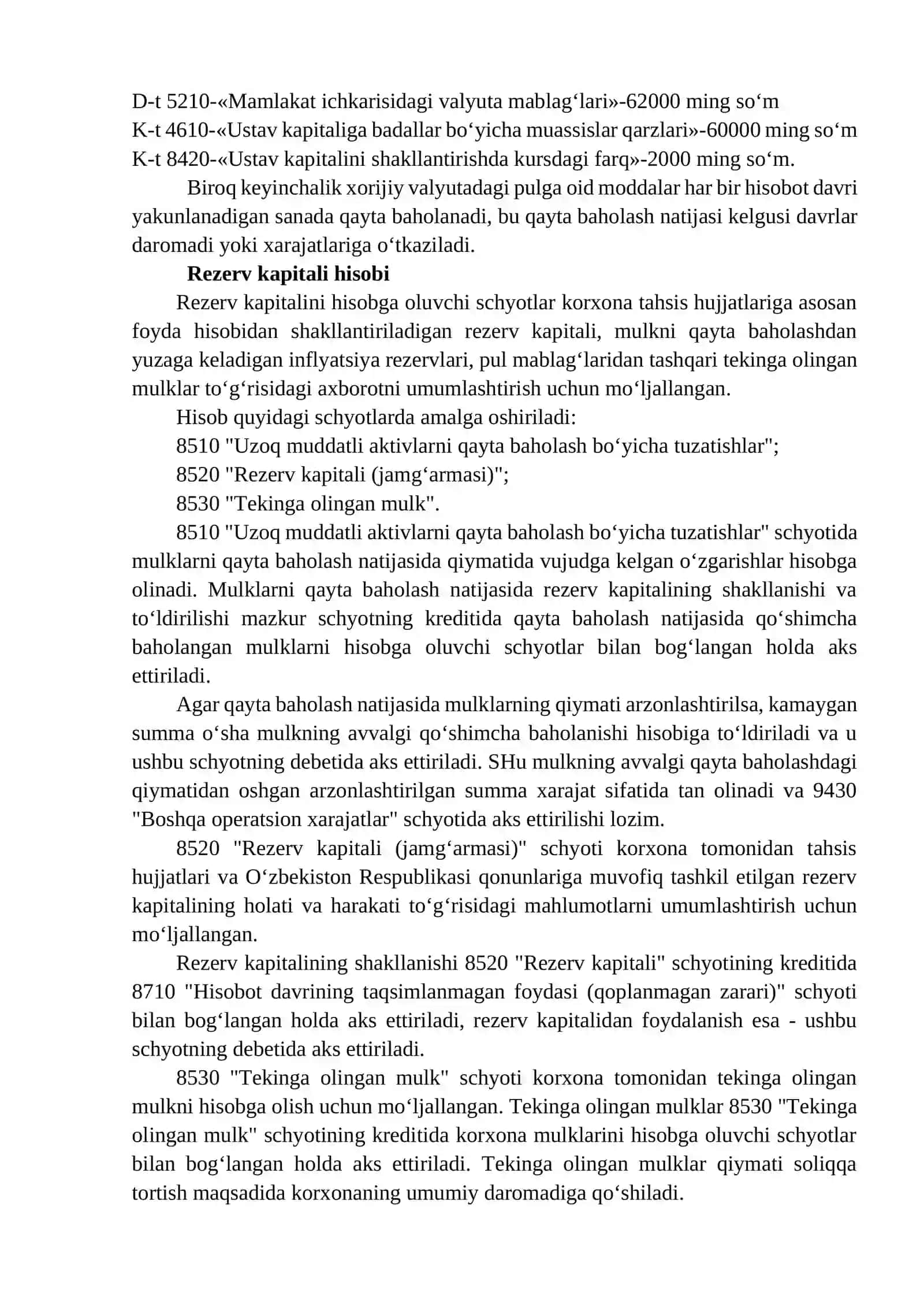 66-mavzu; Qo‘shilgan kapital va zaxira kapitalini shakllantirish va ishlatilishini hisobga olish 4