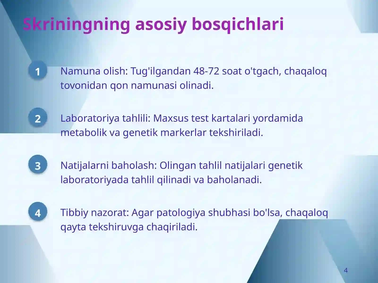 Chaqaloqlarda Irsiy Kasalliklarni Skrining Diagnostikasi 4